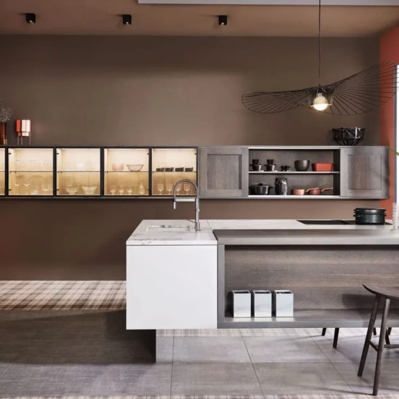 agencements mg montpellier cuisine aménagée allemande matériaux de qualité plan de travail en L en marbre