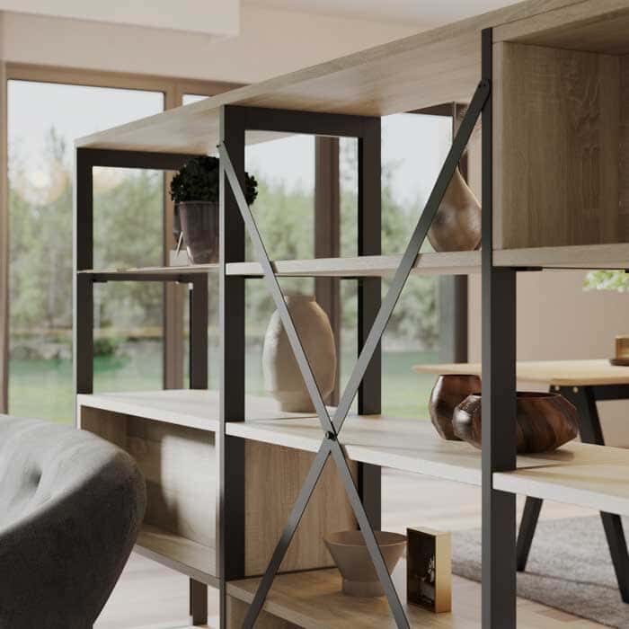 agencements mg montpellier amenagemen séjour living arche croix de st andre en acier et étagères en verre sur mesure