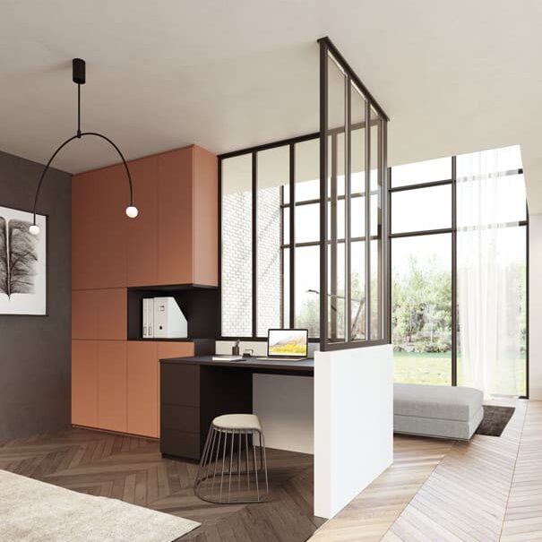 agencements mg montpellier amenagement verriere amenagemen bureau terracotta anthracite fonce verriere fixe sur mesure