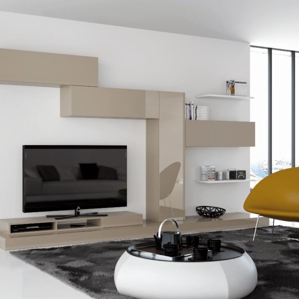 agencements mg montpellier amenagement sejour living ton trés clair bois laqué, brillant