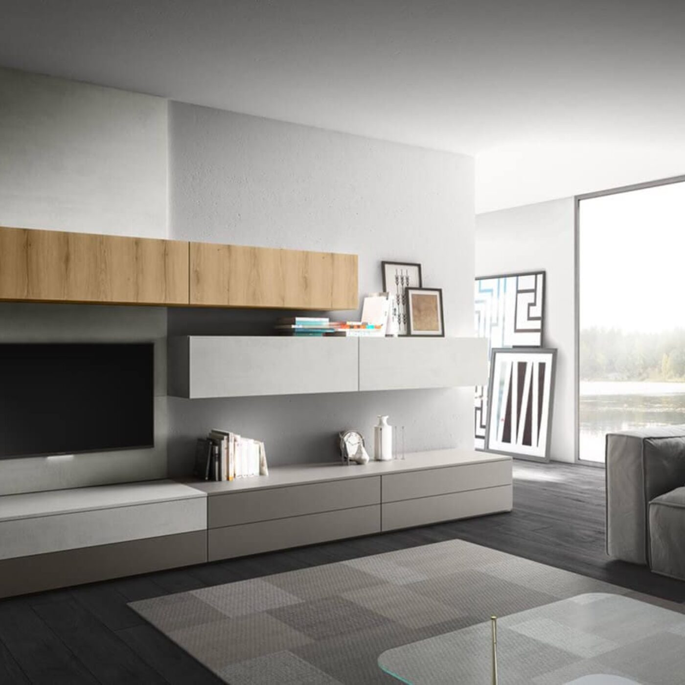 agencements mg montpellier amenagement sejour living meuble tv deux tons moderne