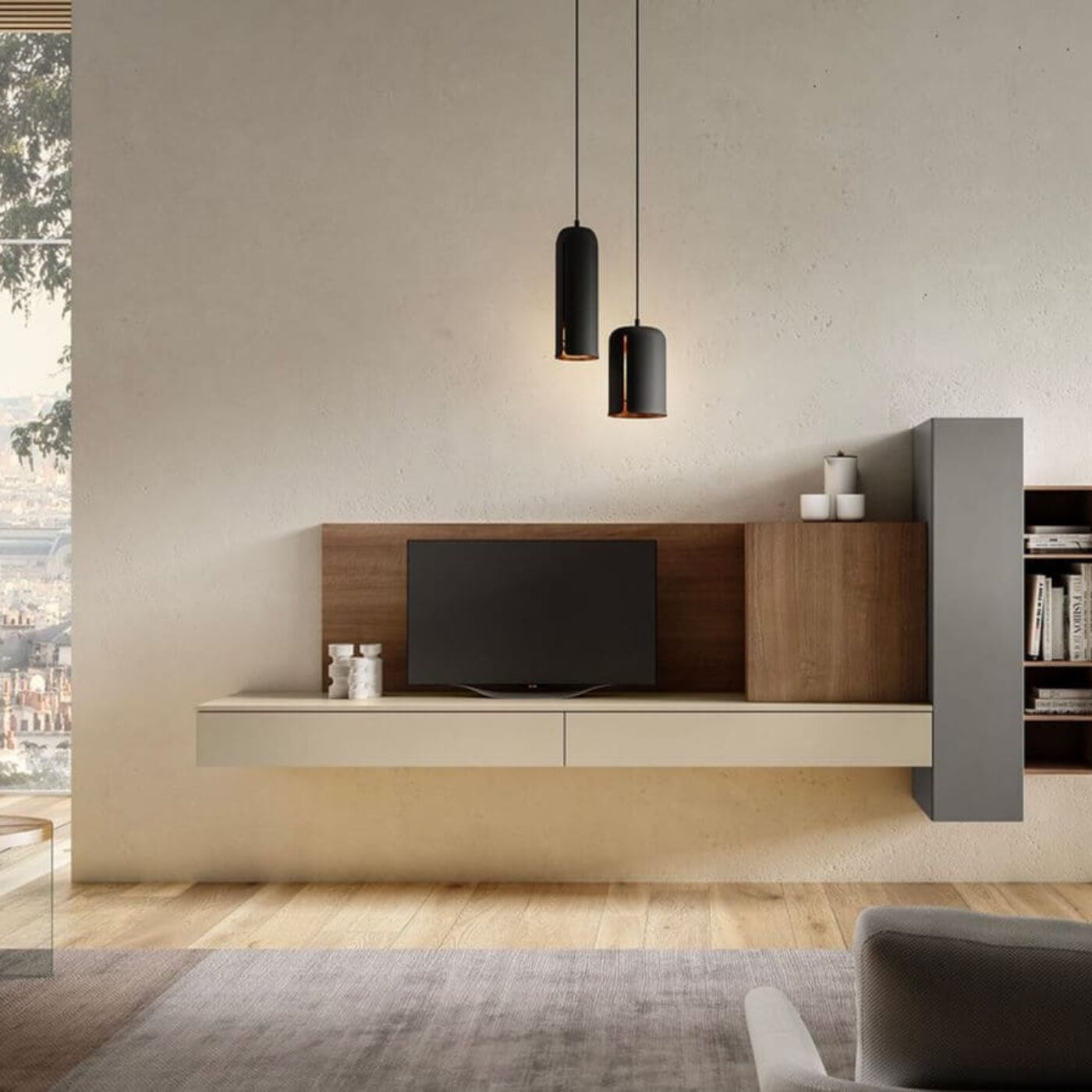 agencements mg montpellier amenagement sejour living meuble tv laque teinte clai sur mesure