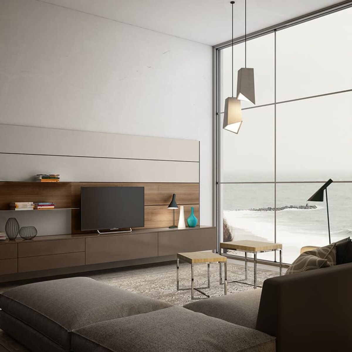 agencements mg montpellier amenagement sejour living suspendu ton trés clair tiroirs et placrads