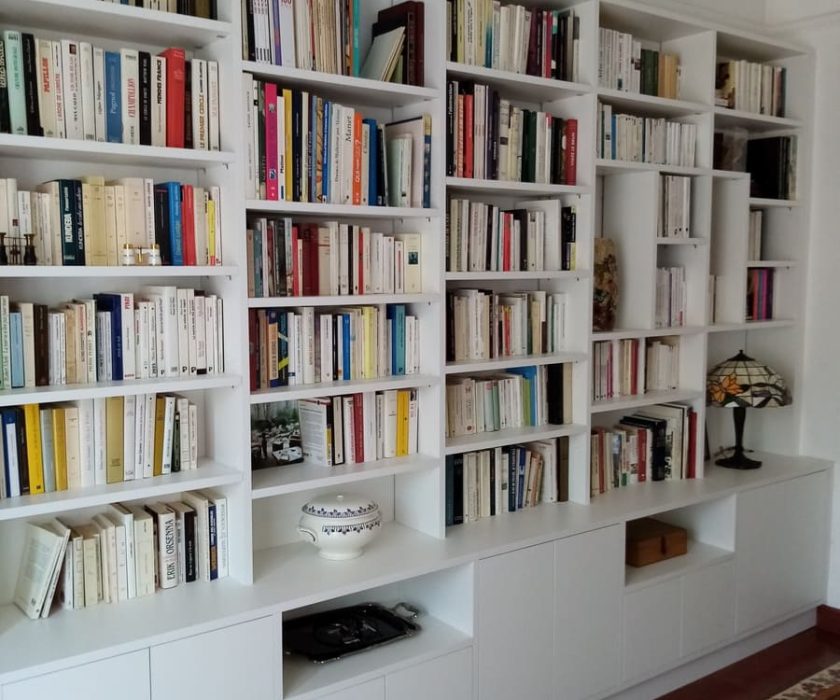 Bibliothèque blanche saint-mathieu de treviers nombreuses étagères agencements MG Montpellier