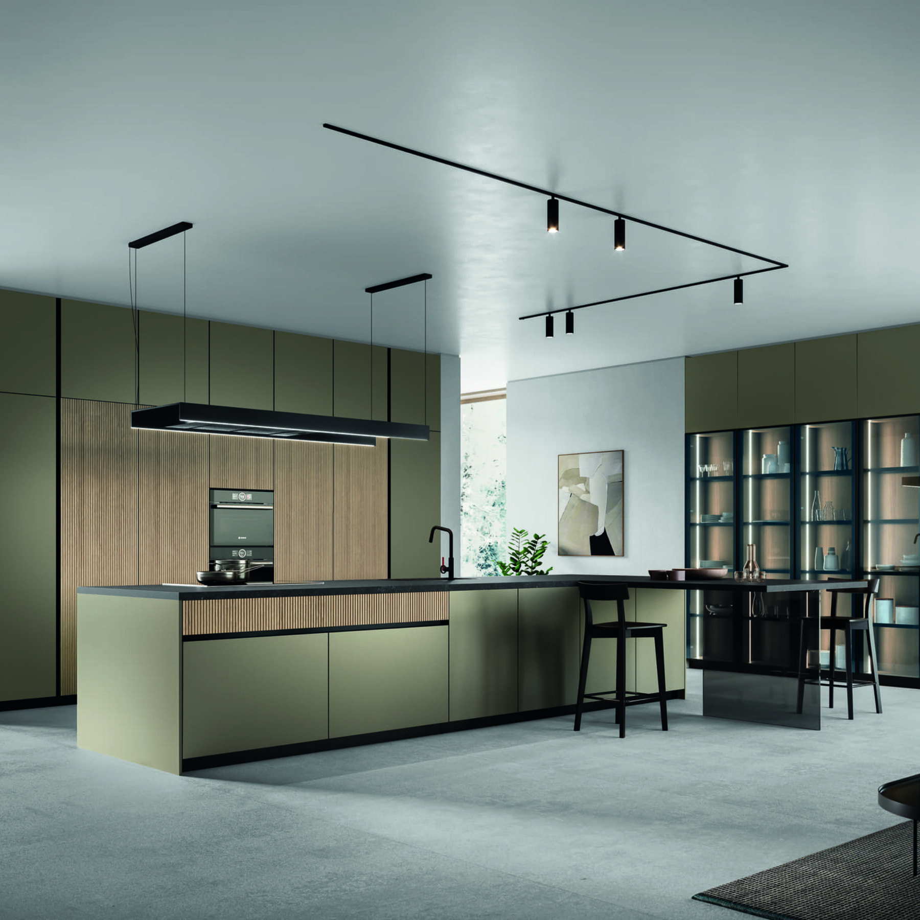 agencements mg montpellier cuisine italienne moderne en u facade métallique ecalirage à led