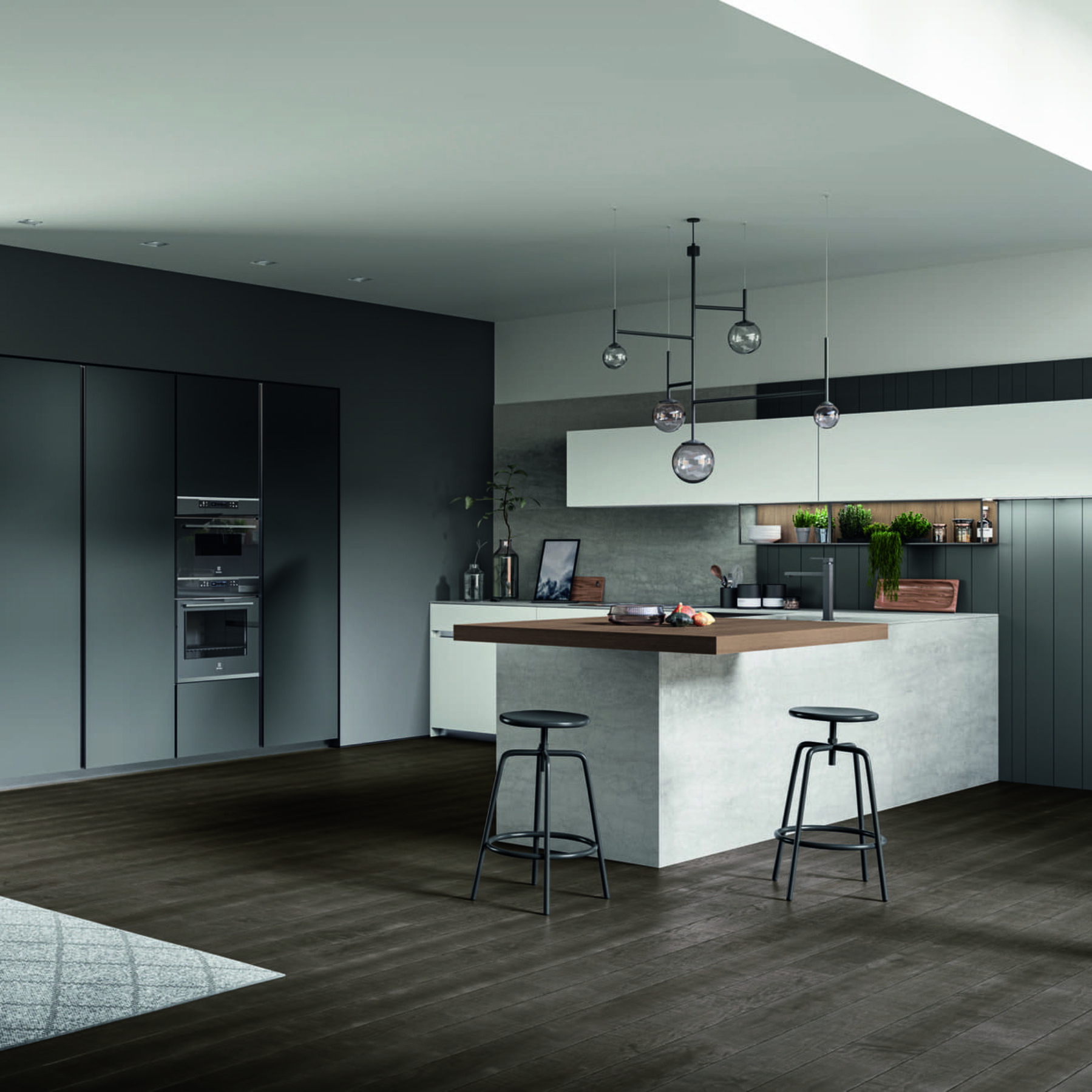 Glass agencements mg montpellier cuisine avec ilot central style italienne porte toute hauteur métal mobilier plan de travail en bois laqué