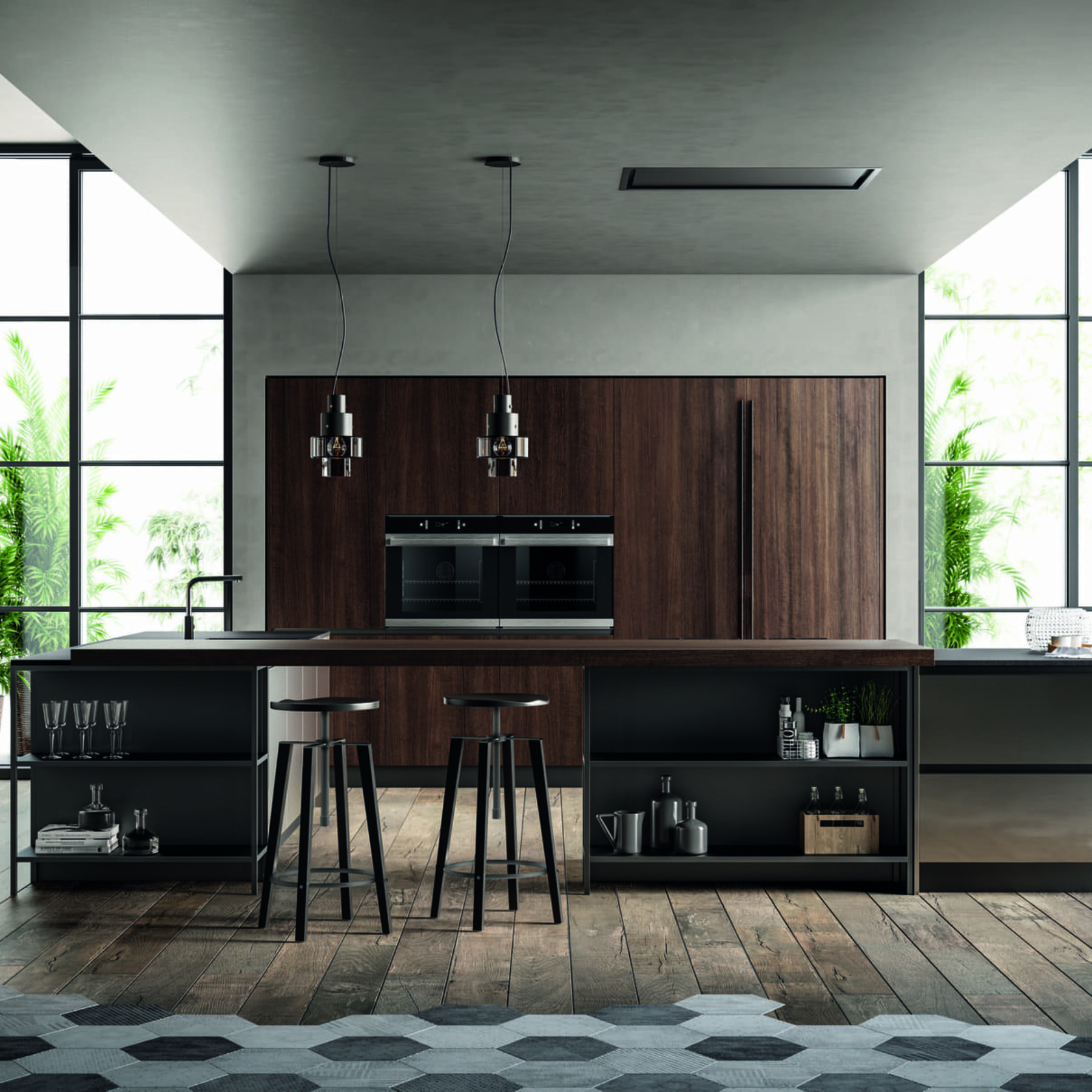 kali 1 agencements mg montpellier cuisine italienne tabourets plan de travail en bois et marbre