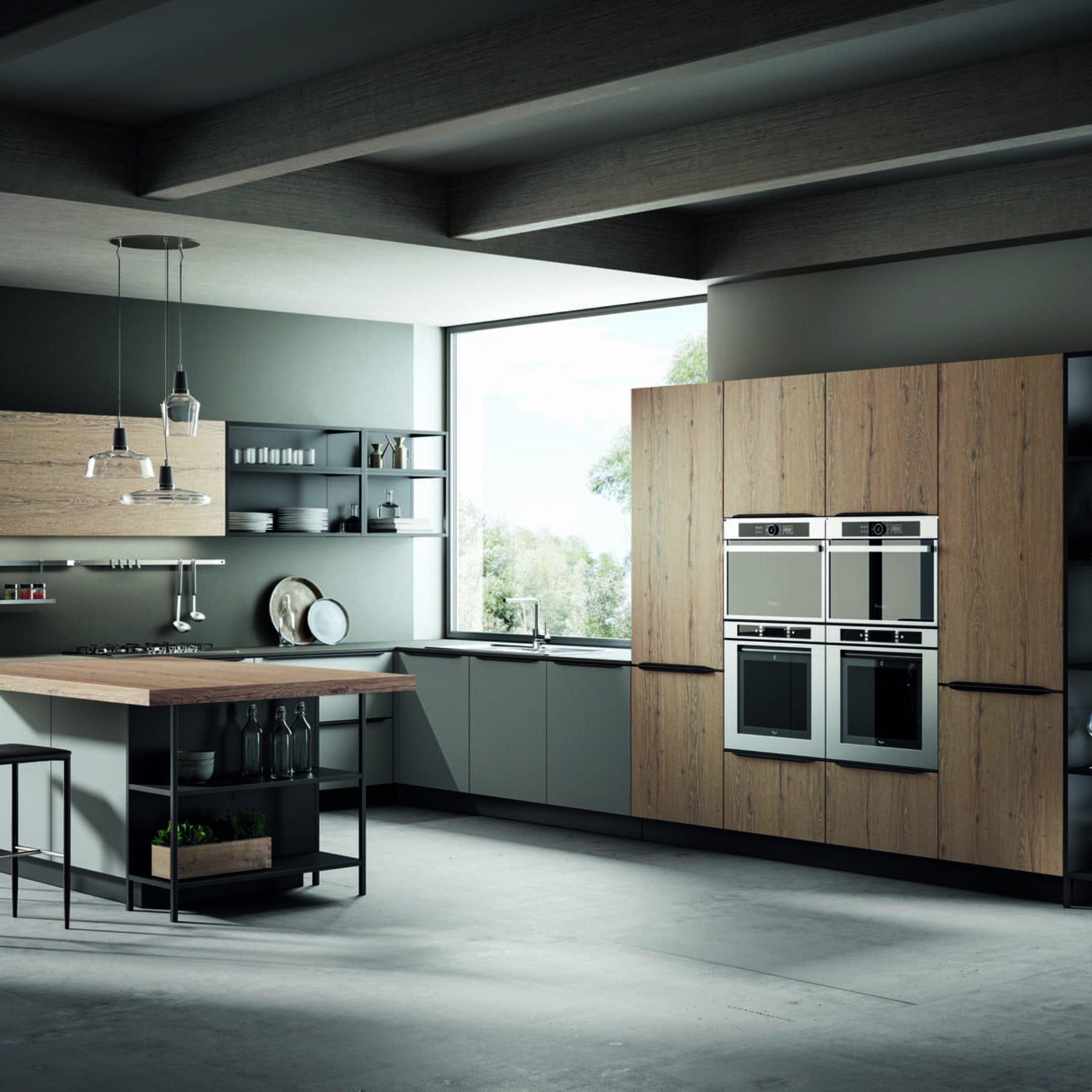 kali 2 agencements mg montpellier cuisine italienne en l élégante partie basse caissons metallique partie supérieure en bois massif brun