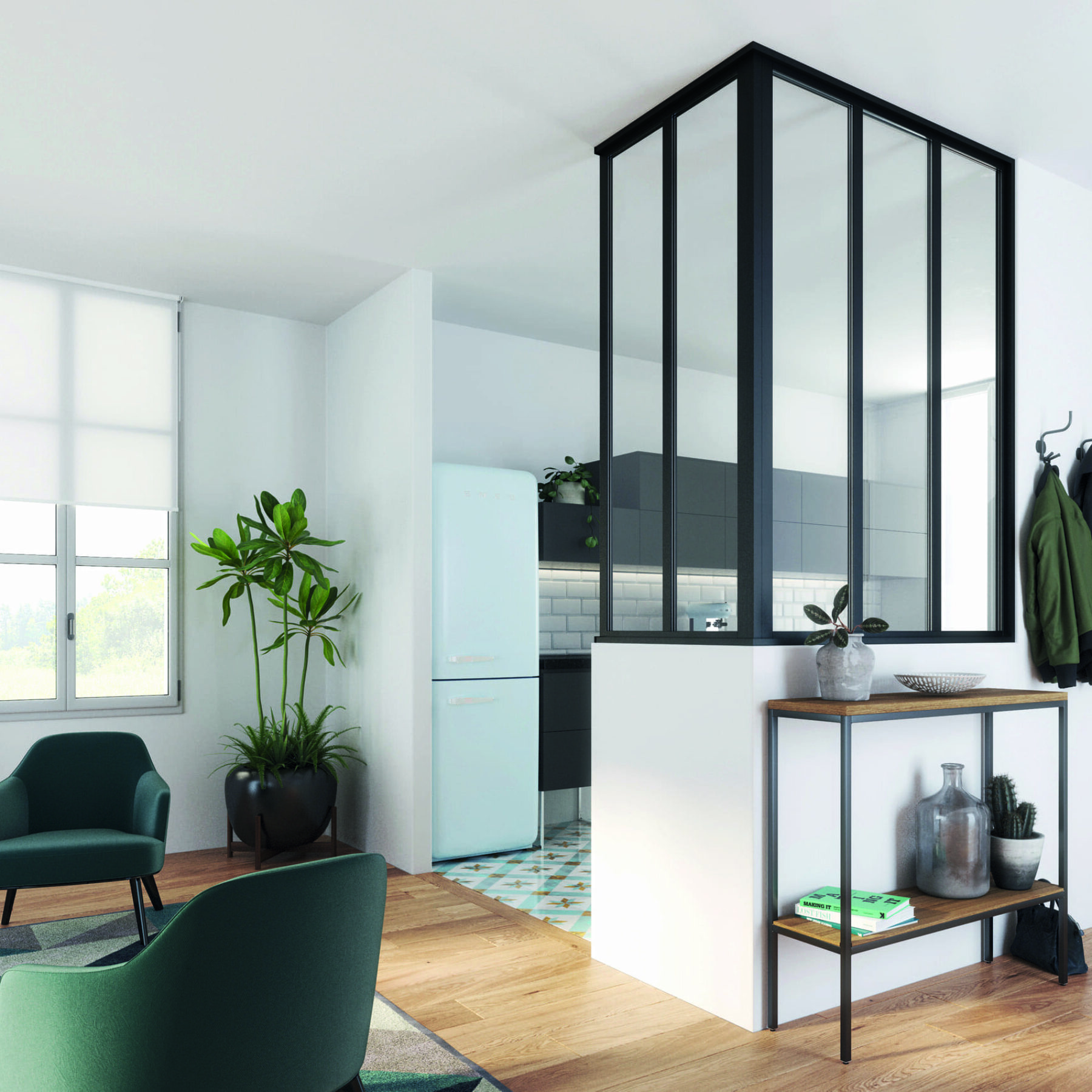 Verrière fixe L en angle-noir mat agencements mg montpellier