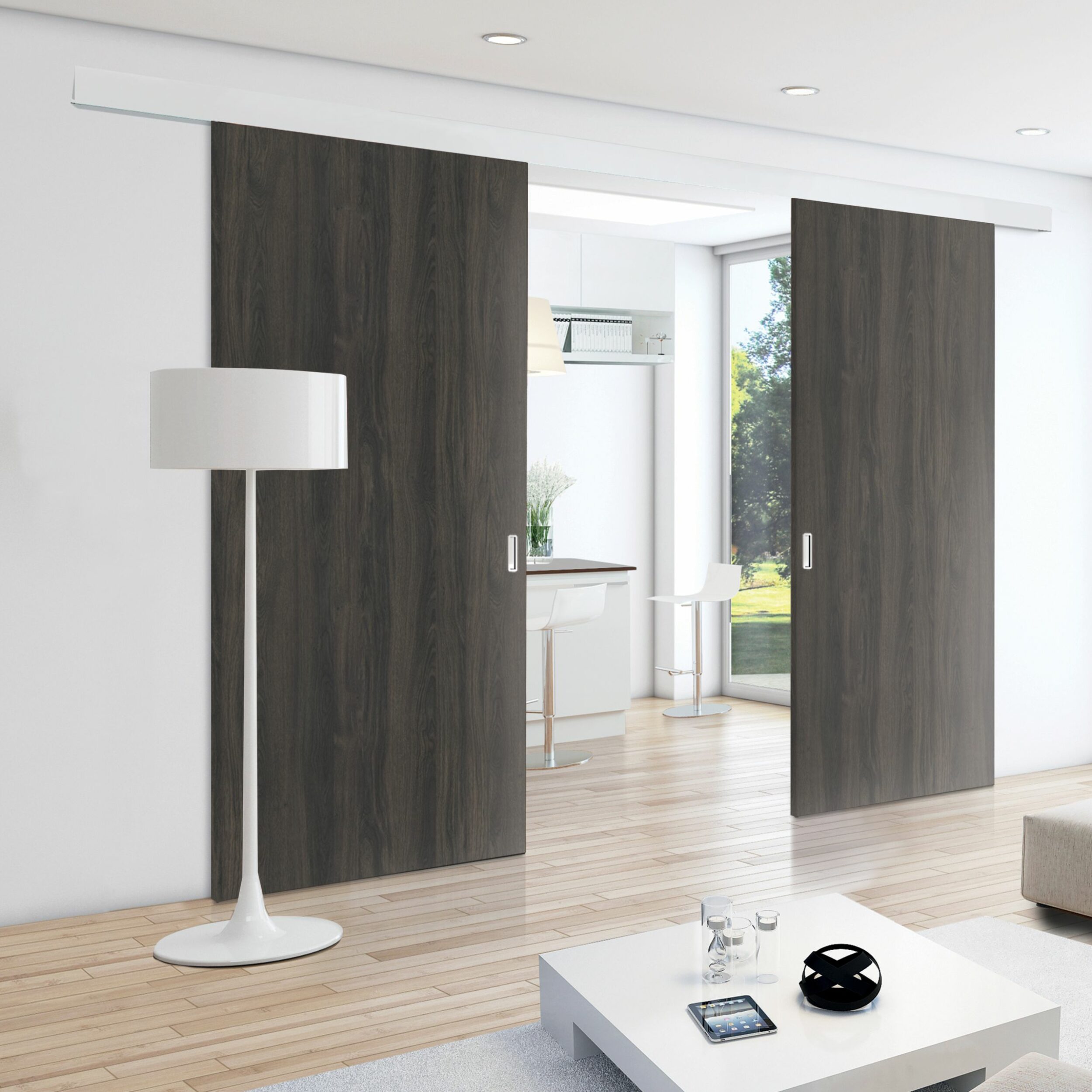 Portes coulissantes sur mesure séparation de pièces chêne foncé Agencements MG Montpellier