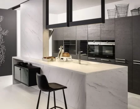 Agencements mg montpellier montage d'une cuisine avec ilot aménagée style allemande moderne matériaux de qualité