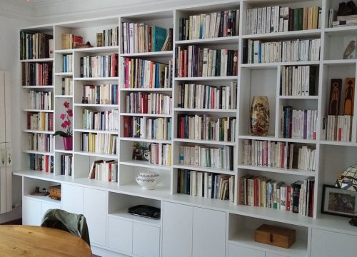 Bibliothèque blanche saint-mathieu de treviers rangement avec placards agencements MG Montpellier