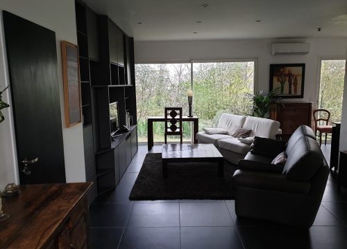 Biblitohèque niche et meuble TV séjour en bois couleur anthracite agencement mg montpellier