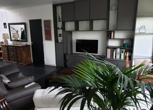 Biblitohèque niche et meuble TV séjour en bois de qualité agencement mg montpellier